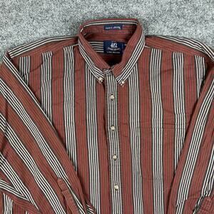 Van Heusen 417 Button-Up Shirt Mens XL Striped Brown Black Long Sleeve Casual